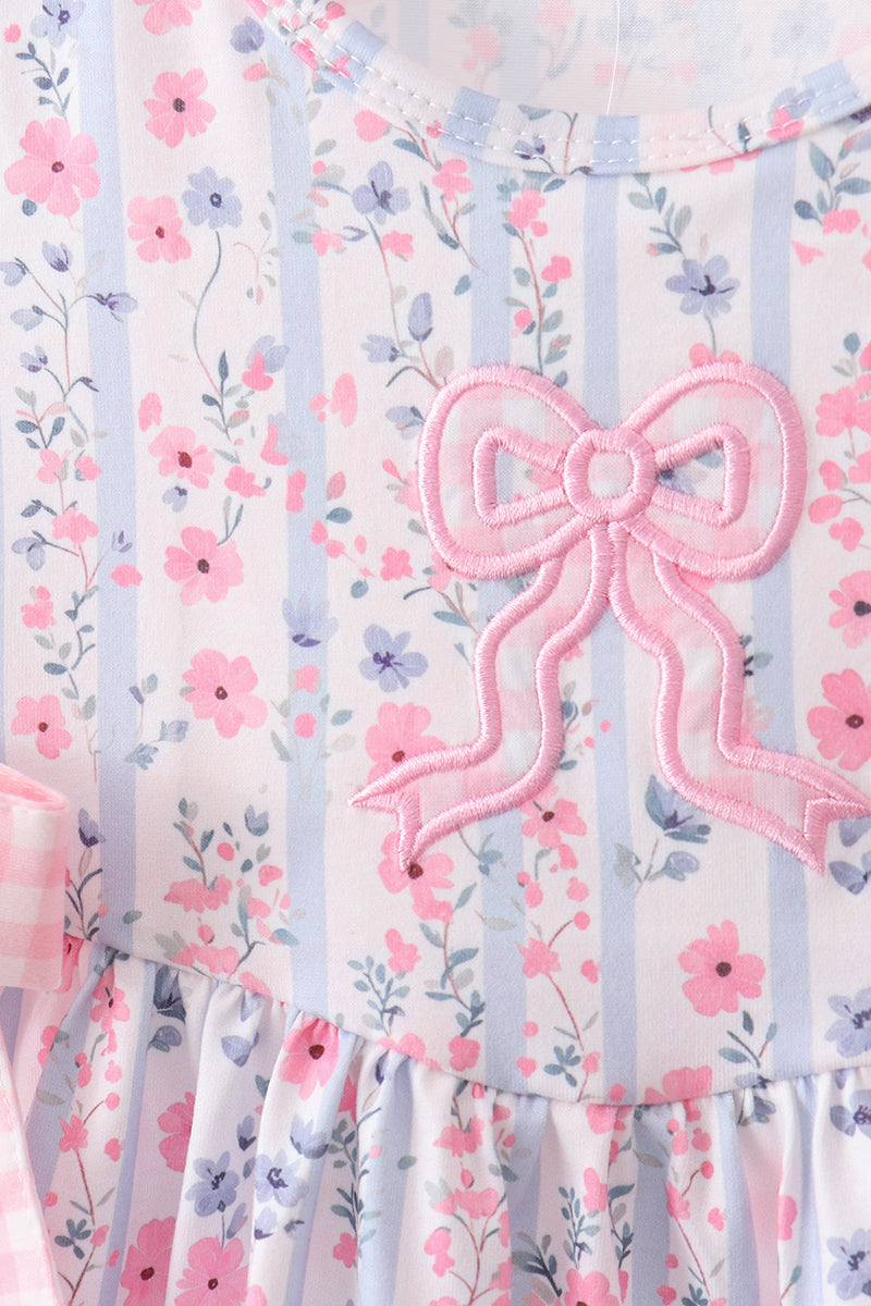 Pink Floral Applique Bow Bloomer Set