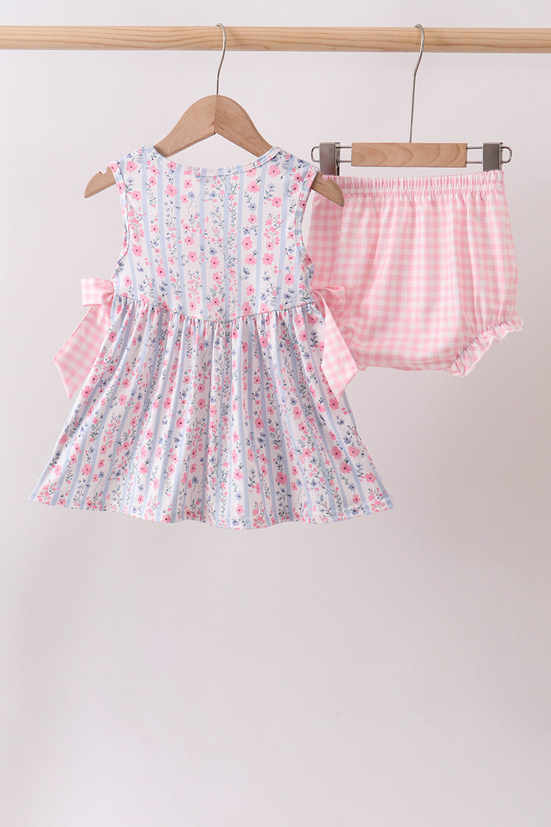 Pink Floral Applique Bow Bloomer Set