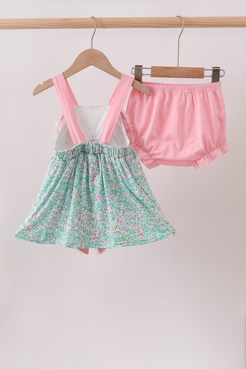Pink Bow Floral Bloomer Set