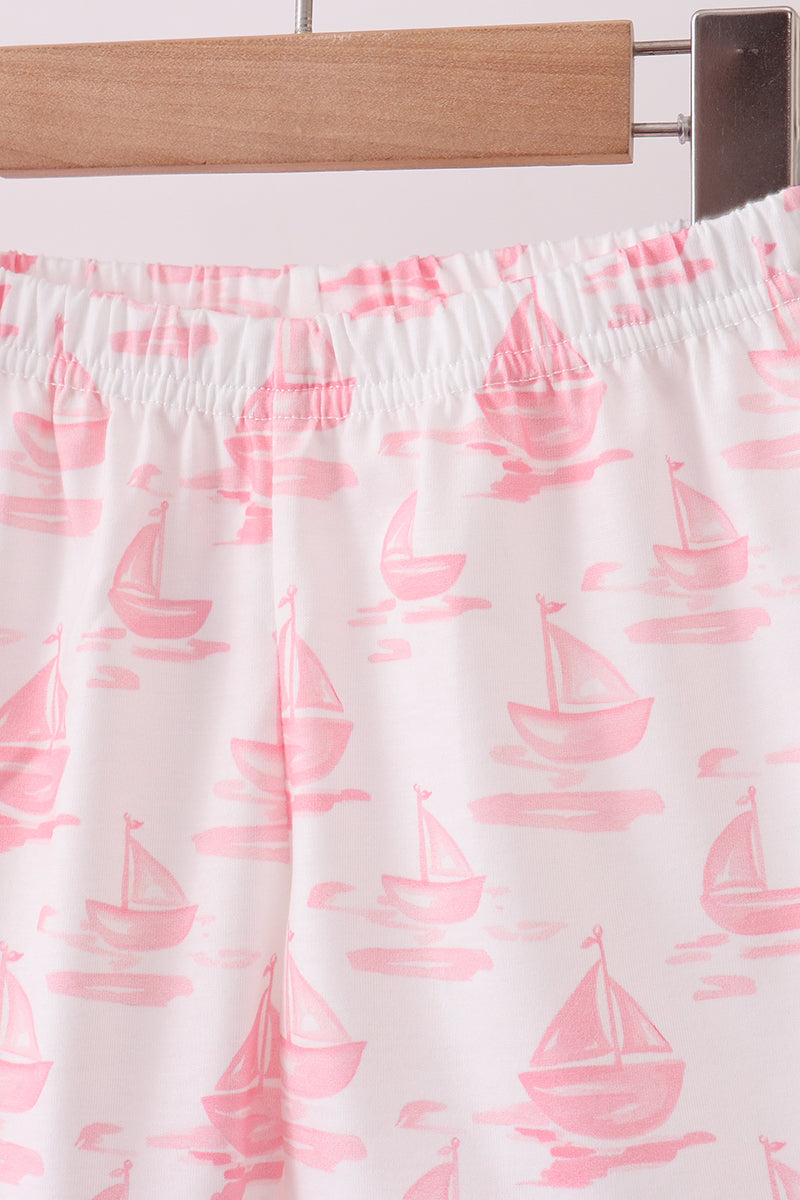 Pink Sailboat Embroidered Set