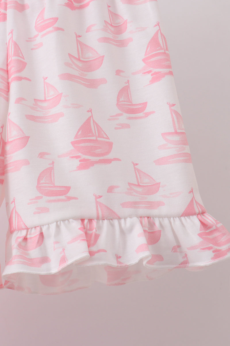 Pink Sailboat Embroidered Set