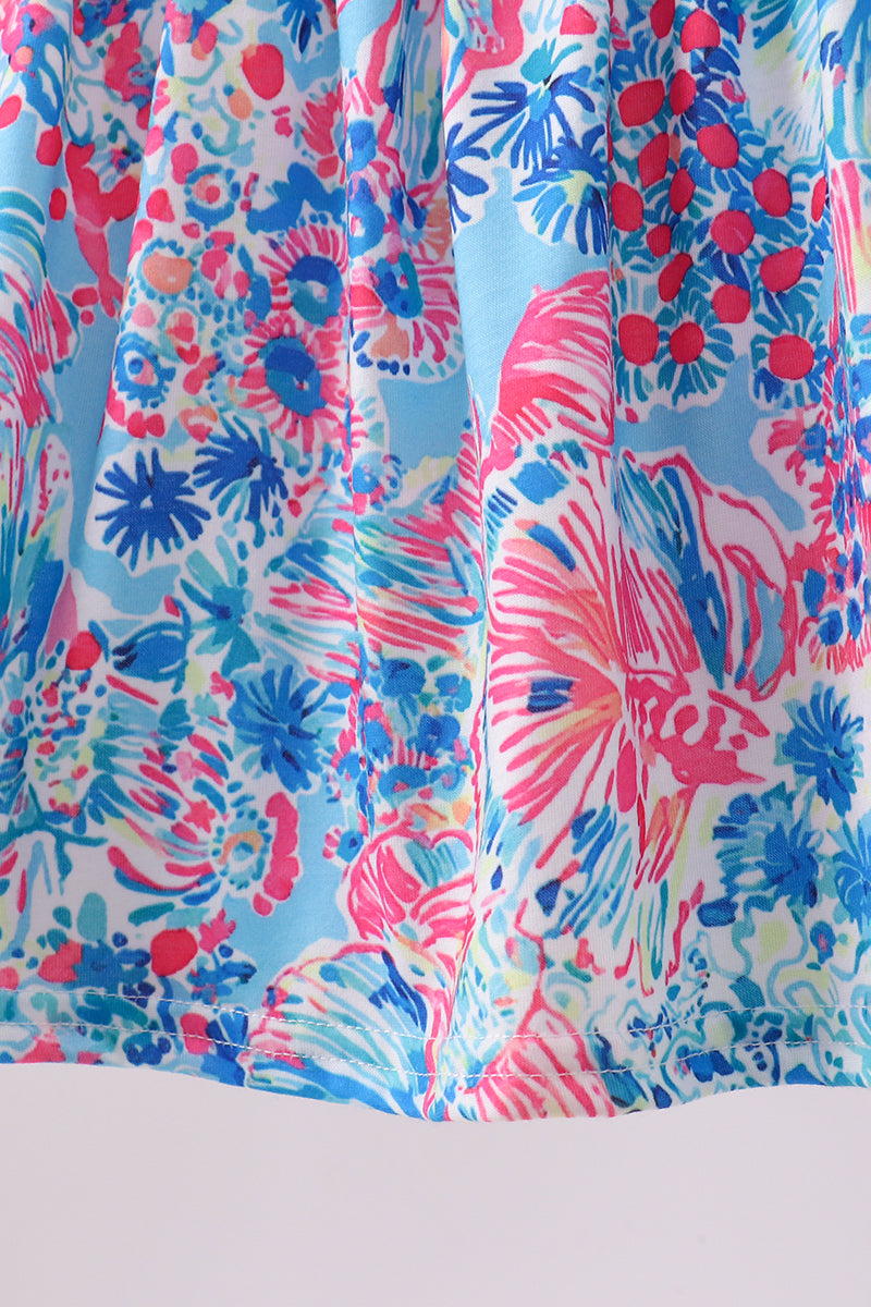 Pink tropical floral print ruffle bow bloomer set