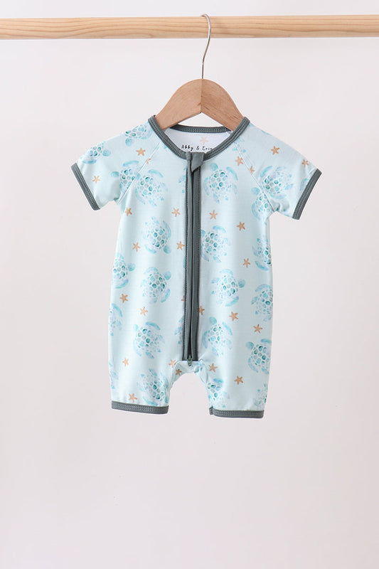 Blue Turtle Bamboo Romper