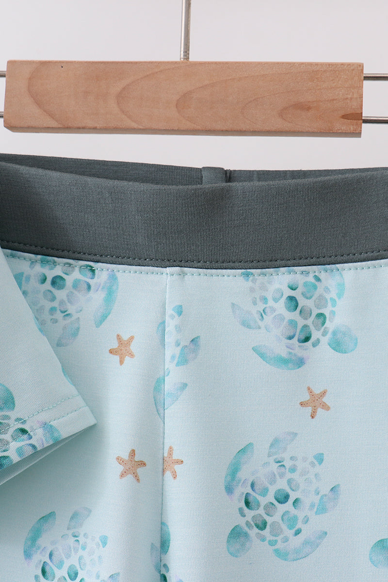 Blue Turtle Bamboo Pajama Set