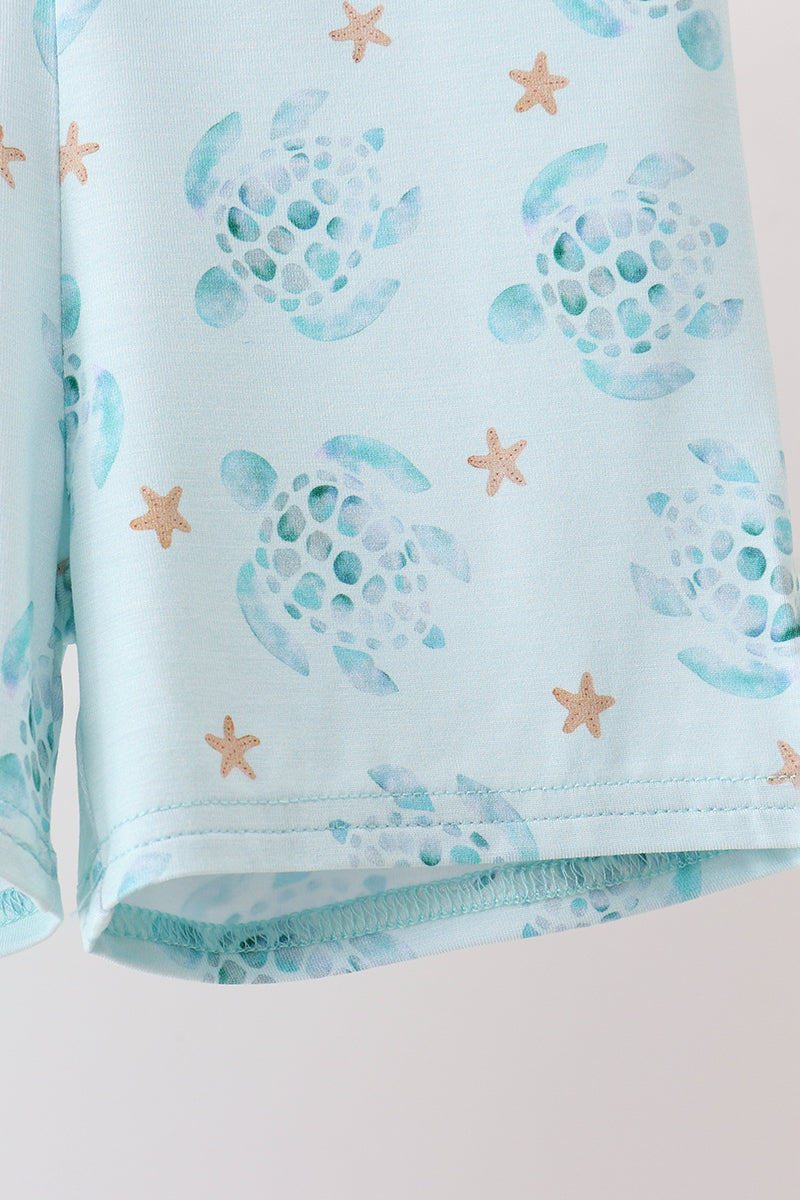 Blue Turtle Bamboo Pajama Set