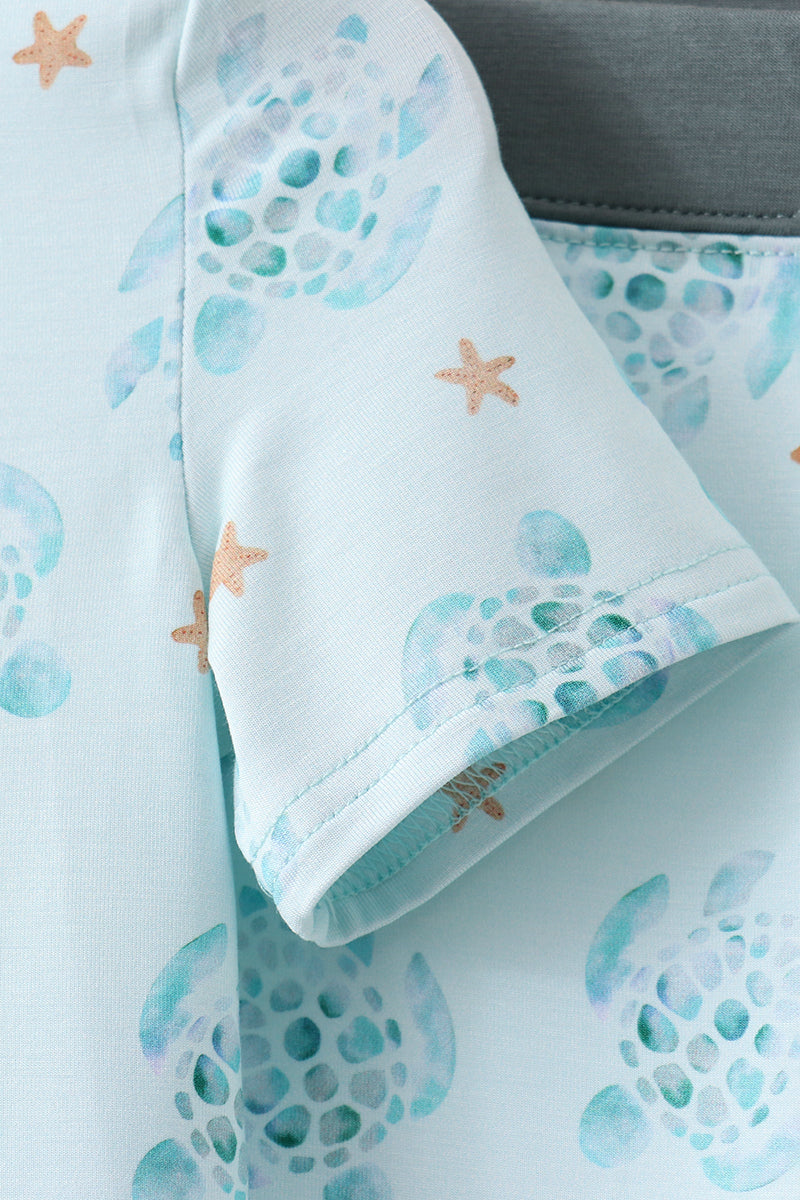 Blue Turtle Bamboo Pajama Set