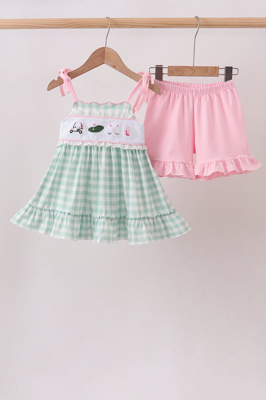 Green Golf Embroidered Ruffle Set