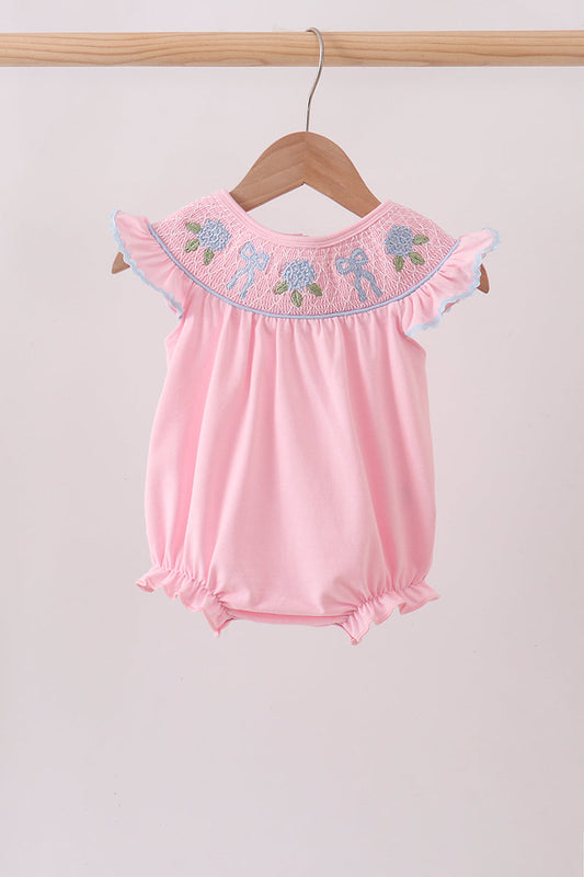 Pink Hydrangea Bow Smocked Bubble