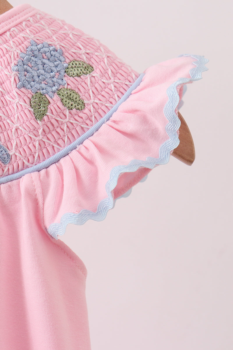 Pink Hydrangea Bow Smocked Bubble