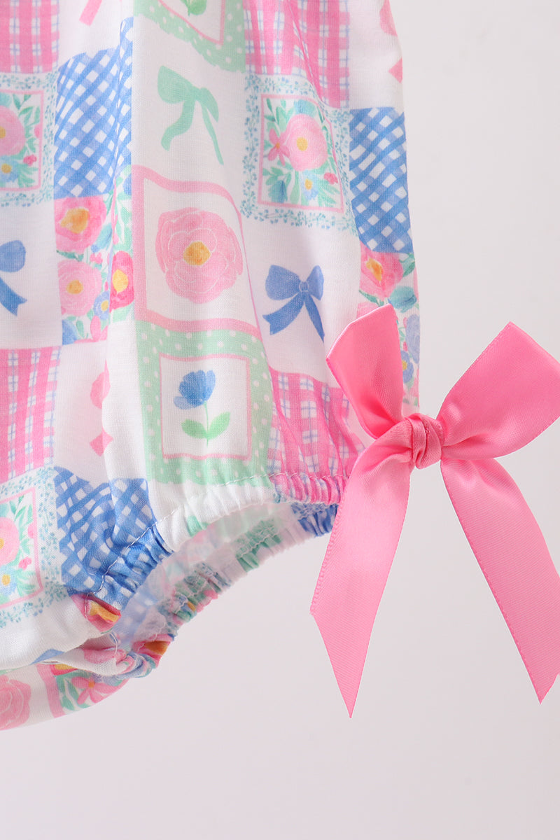 Green Bow Embroidered Checkered Bubble