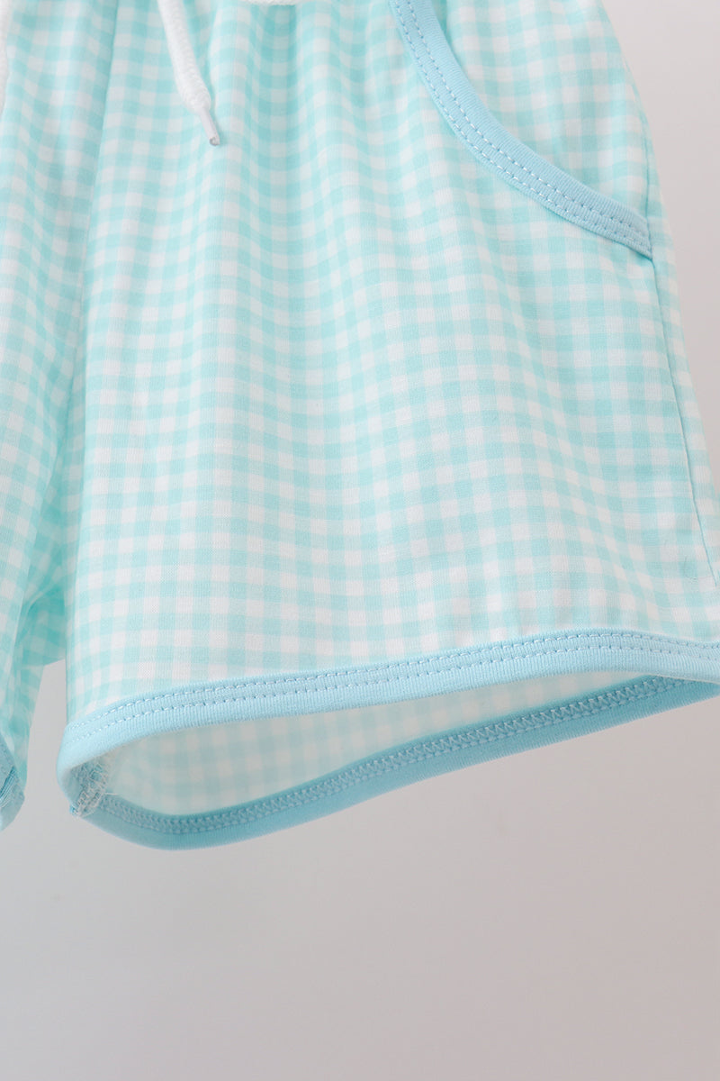 Blue Apple Embroidered Shorts Set