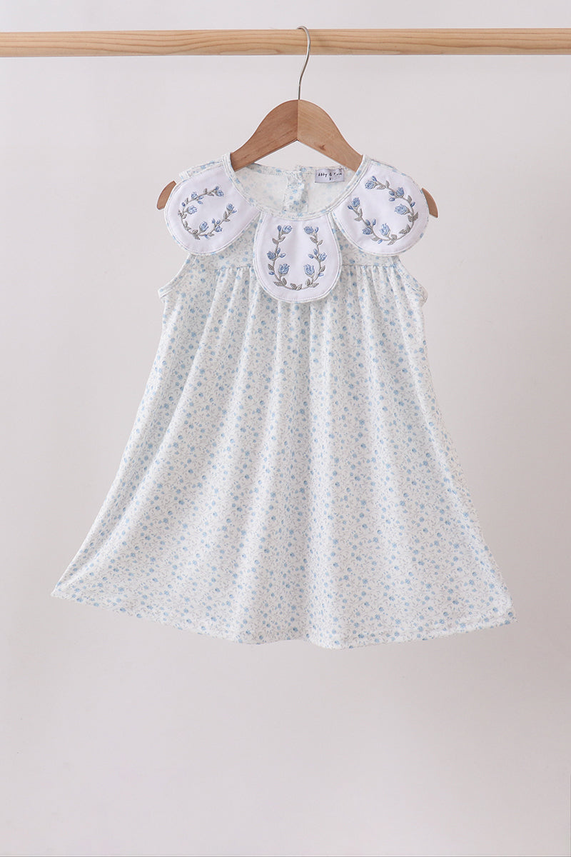 Blue Floral Embroidered Dress