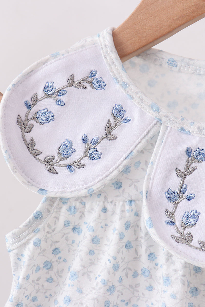 Blue Floral Embroidered Bloomer Set