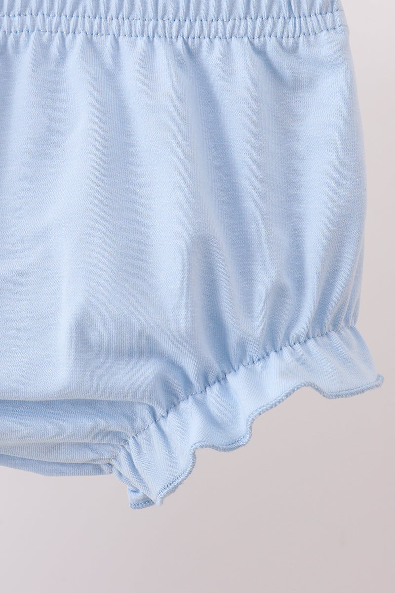 Blue Floral Embroidered Bloomer Set