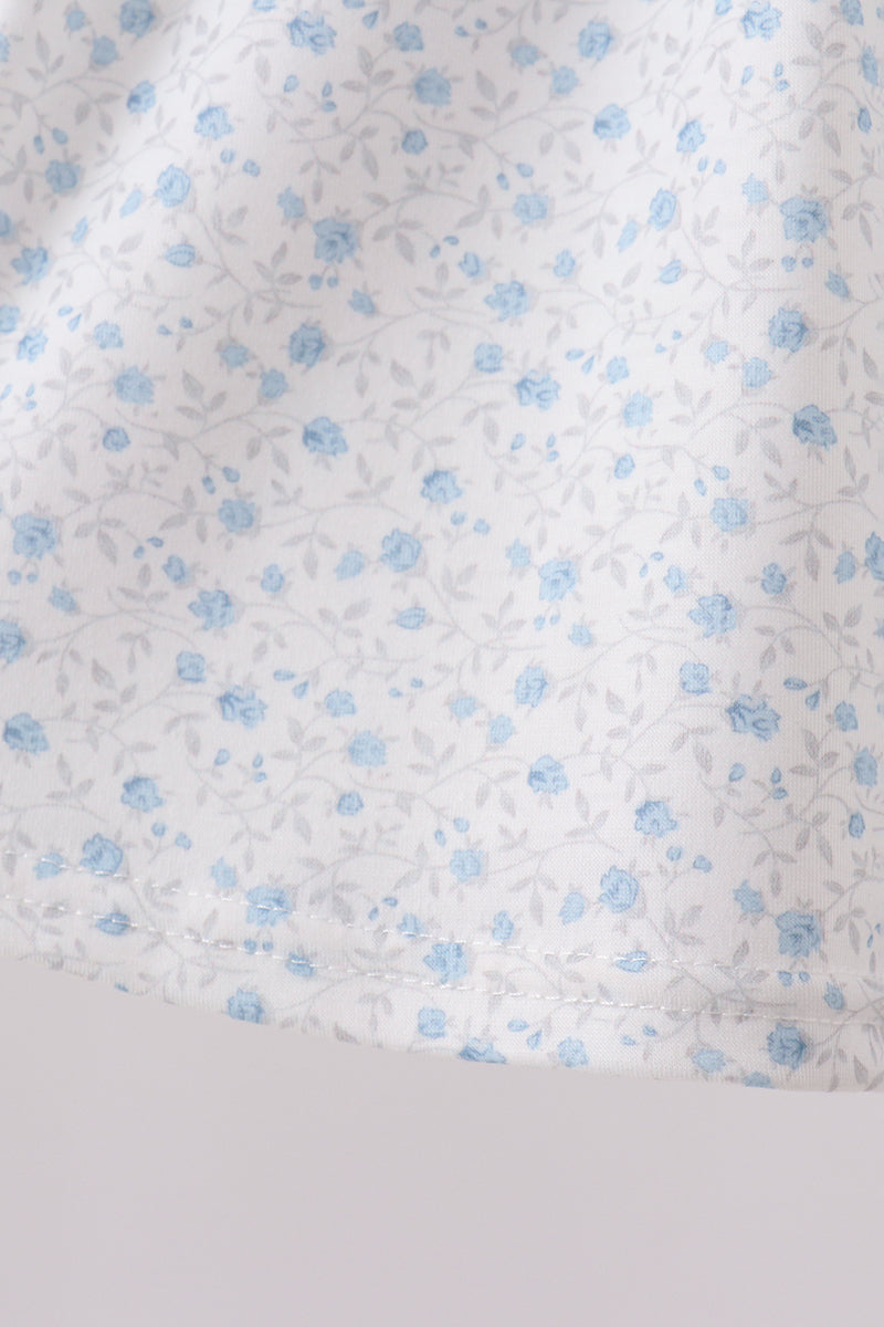 Blue Floral Embroidered Bloomer Set