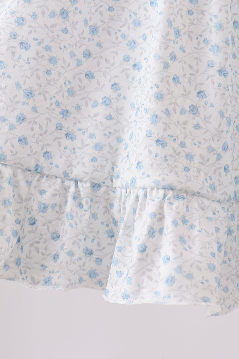 Blue Floral Embroidered Ruffle Shorts Set