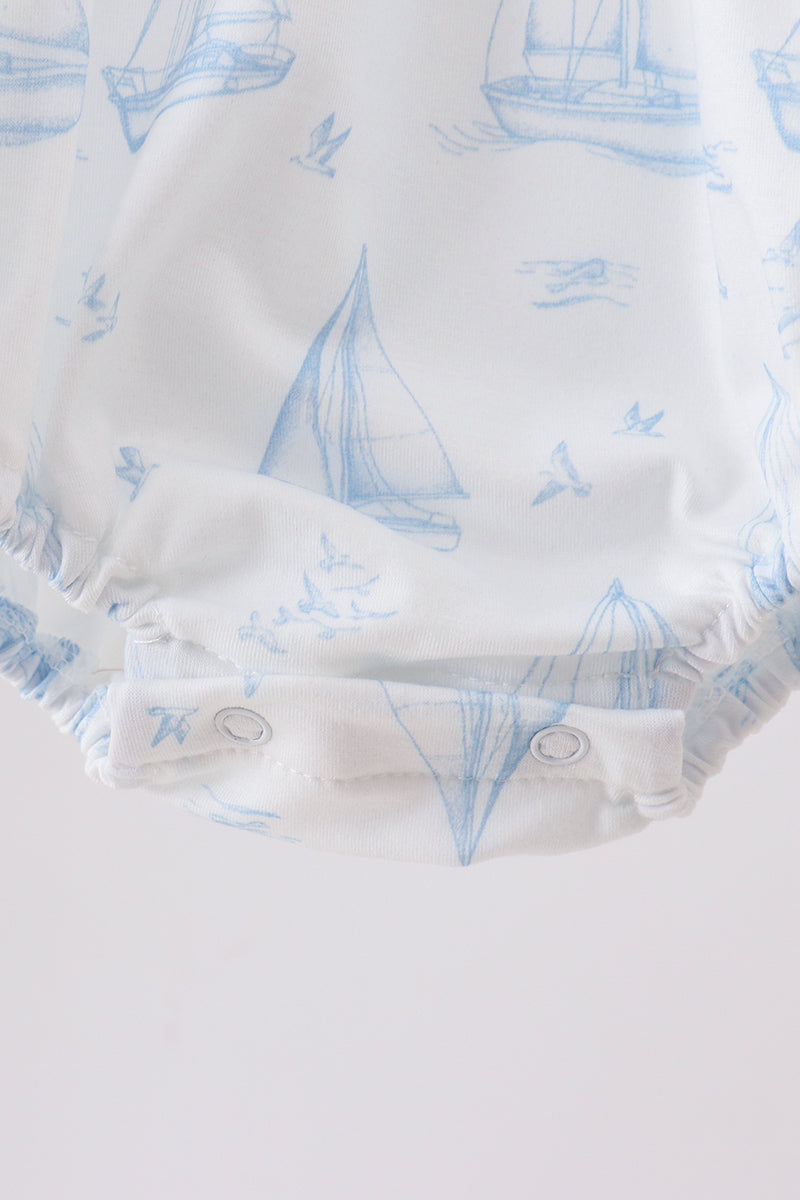 Blue Sailboat Smocked Ruffle Bubble