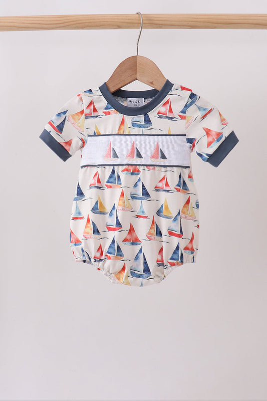 Blue Sailboat Smocked Bubble