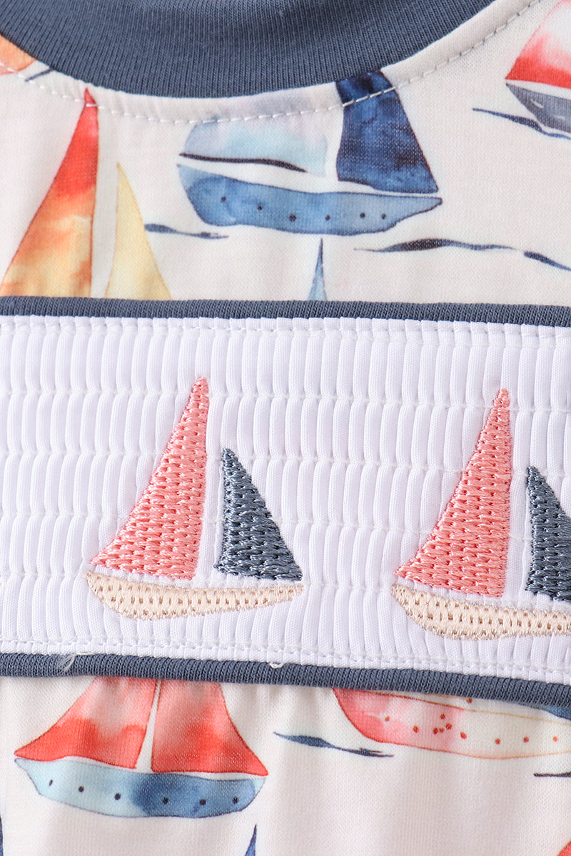 Blue Sailboat Smocked Bubble