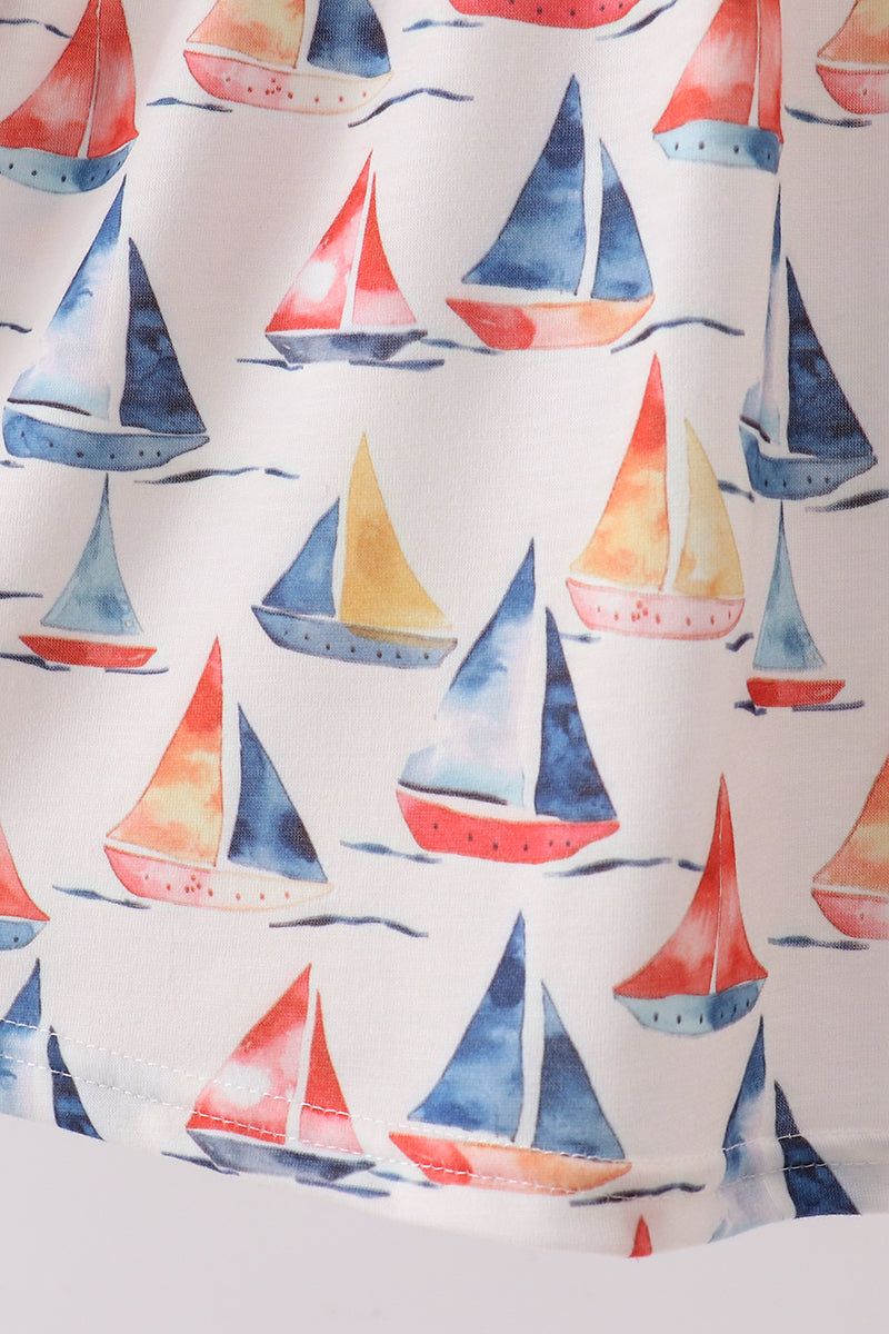 Blue Sailboat Embroidered Dress