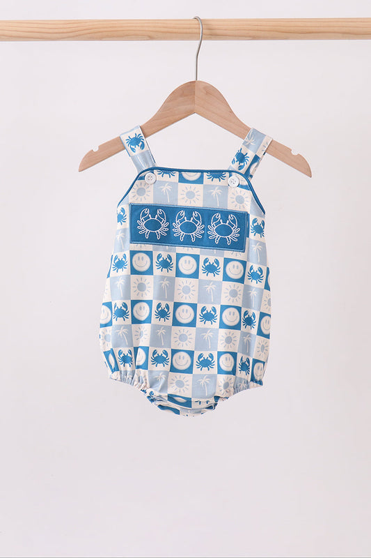 Blue Crab Embroidered Checkered Bubble