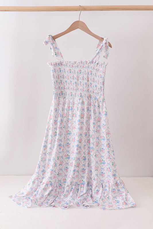 Blue Floral Smocked Mom Dress