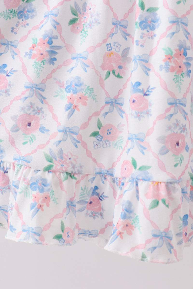 Blue Floral Smocked Ruffle Dress