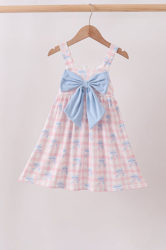 Pink Gingham Bow Print Dress
