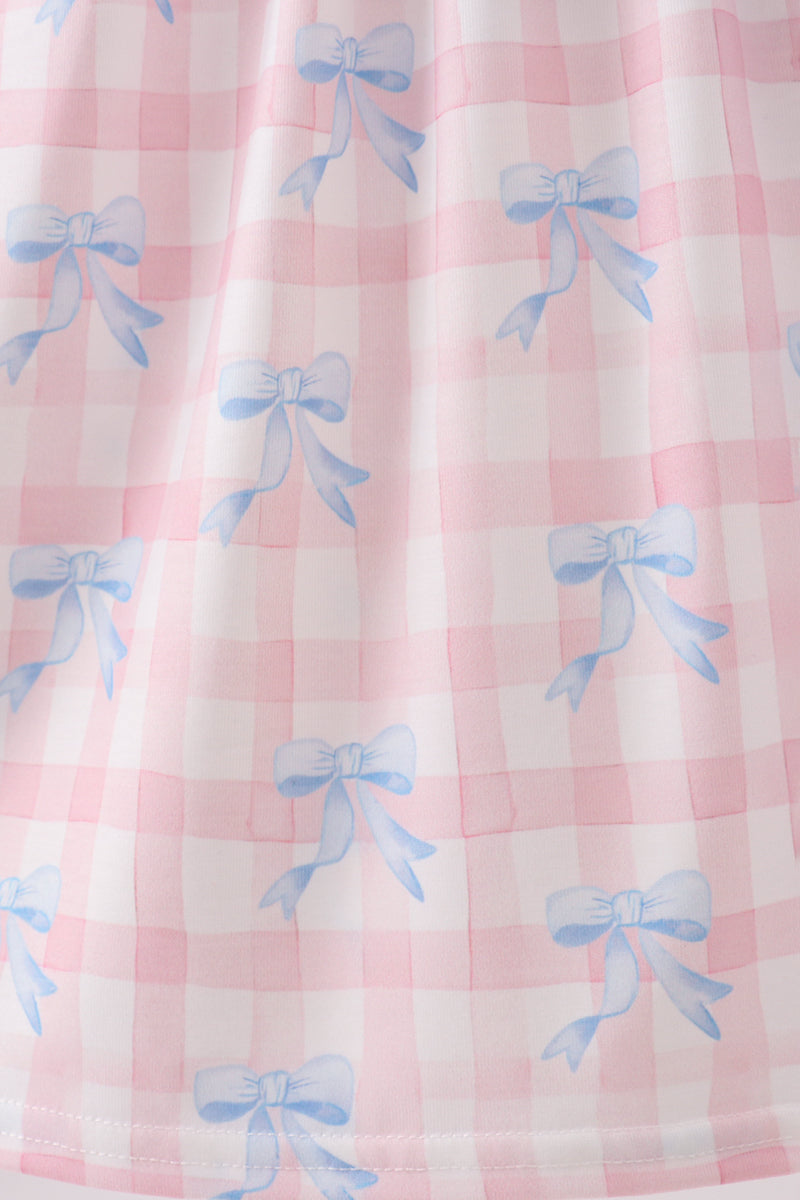 Pink Gingham Bow Print Dress