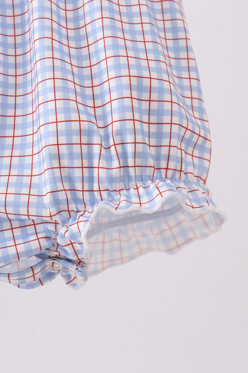 Blue Apple Smocked Plaid Bubble