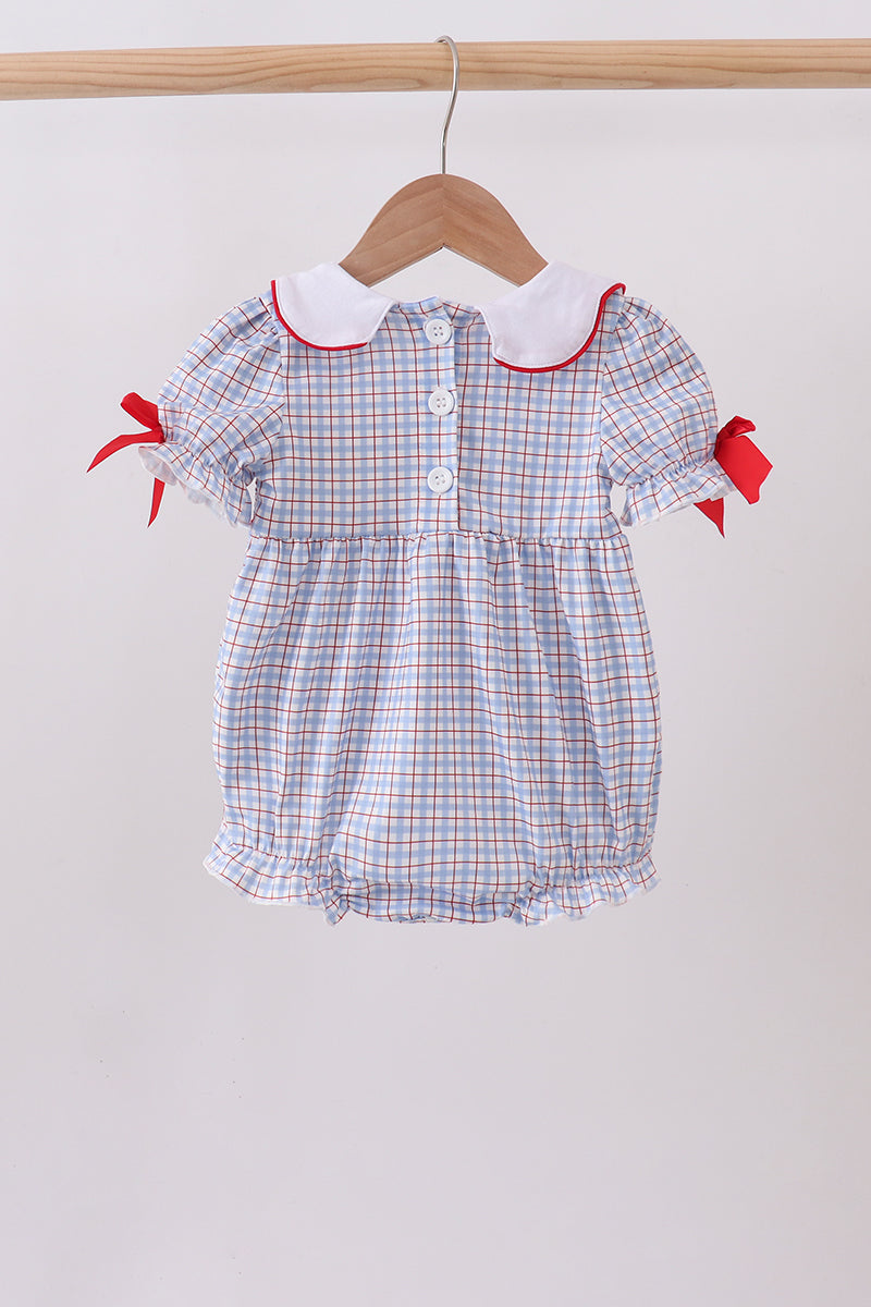 Blue Apple Smocked Plaid Bubble