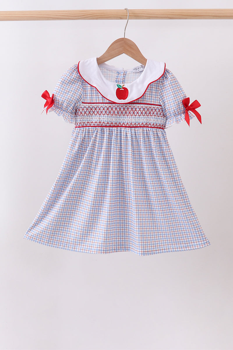 Blue Apple Smocked Plaid Dress