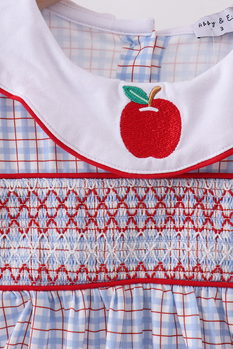 Blue Apple Smocked Plaid Dress