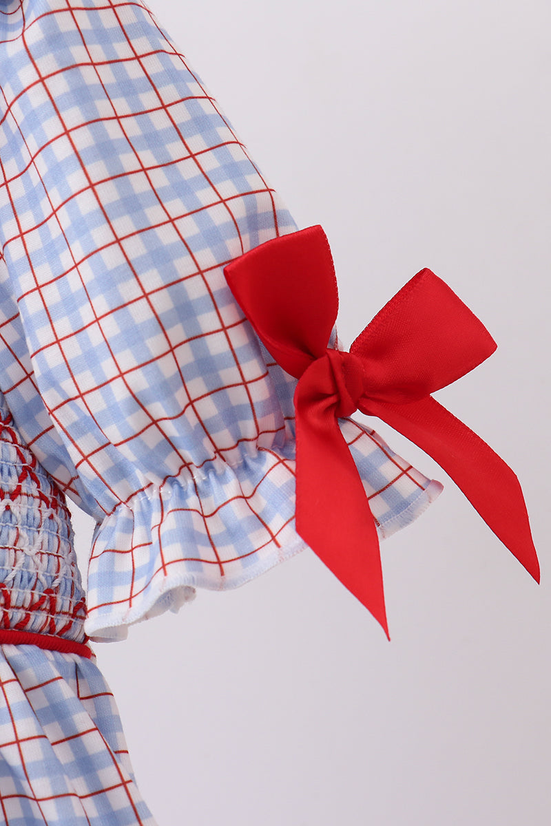 Blue Apple Smocked Plaid Dress