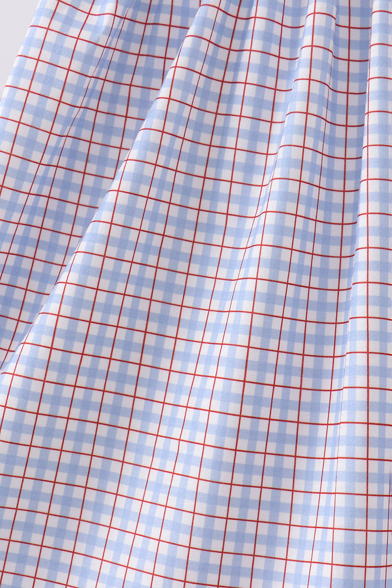 Blue Apple Smocked Plaid Dress