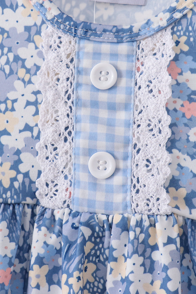 Blue Floral Print Bloomer Set
