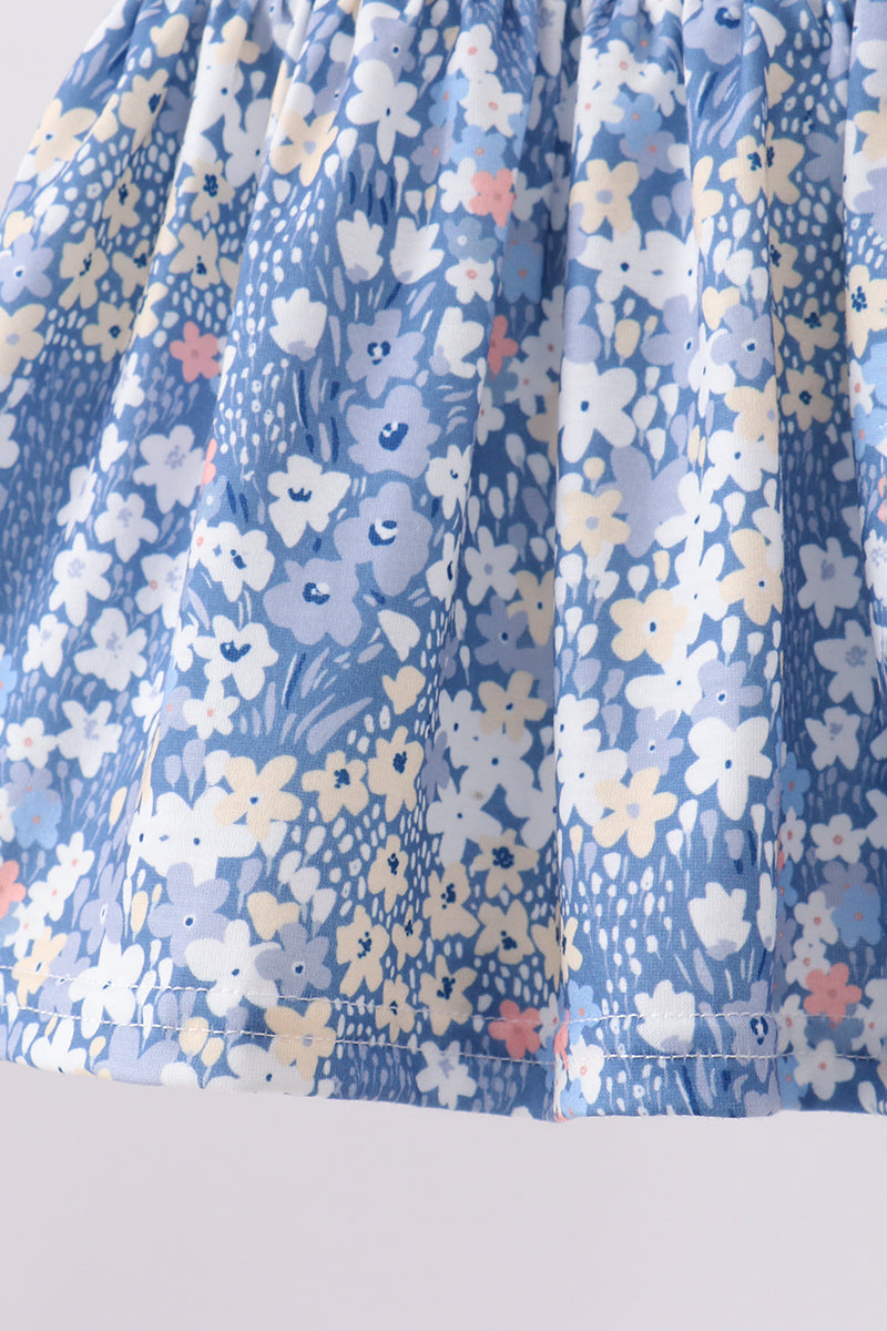 Blue Floral Print Bloomer Set