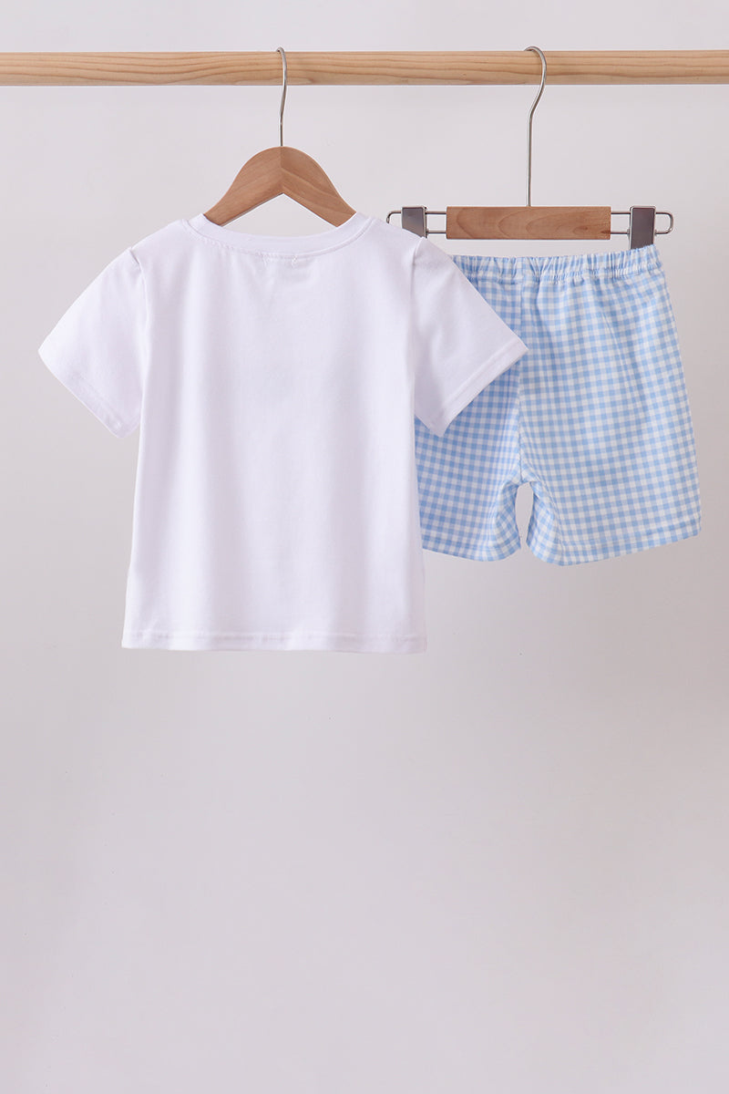 Blue Pumpkin Embroidered Gingham Shorts Set