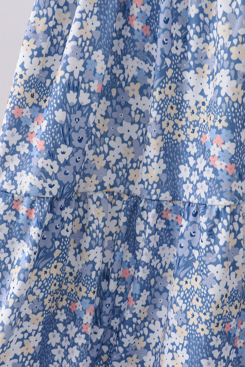 Blue Floral Print Mom Dress