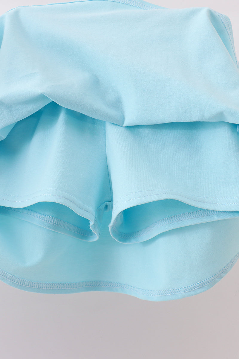 Blue Apple Applique Skorts Set