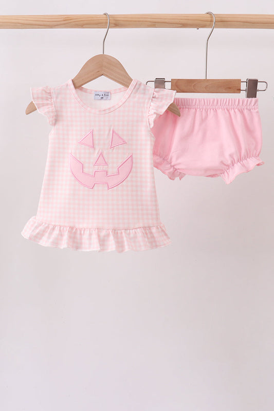 Pink Jack-O-Lantern  Applique Ruffle Bloomer Set