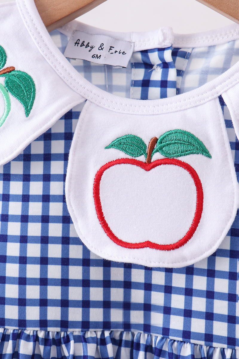 Navy Apple Embroidered Gingham Bloomer Set