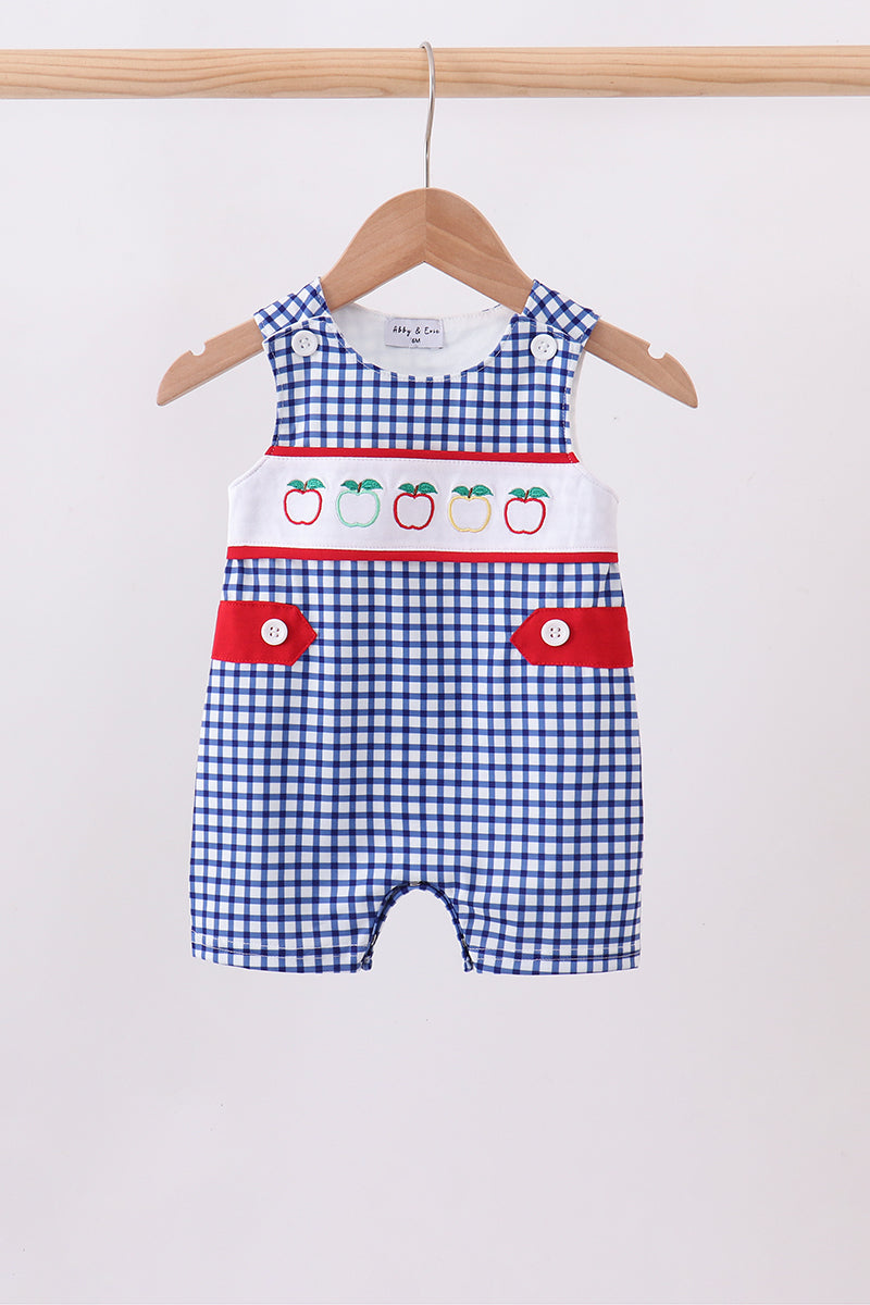 Navy Apple Embroidered Gingham Jon Jon