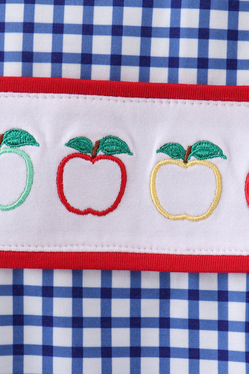 Navy Apple Embroidered Gingham Jon Jon