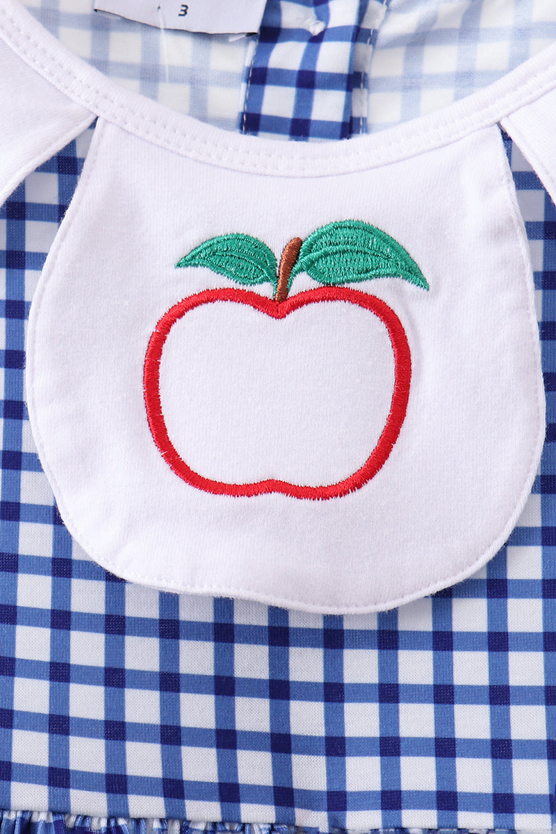 Navy Apple Embroidered Gingham Dress