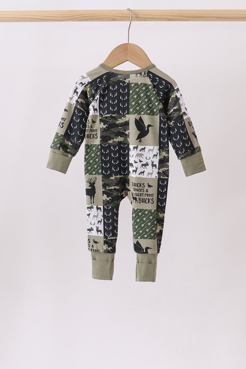Camo Deer Bamboo Zip Romper