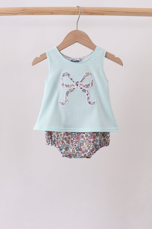 Blue Floral Bow Applique Bubble