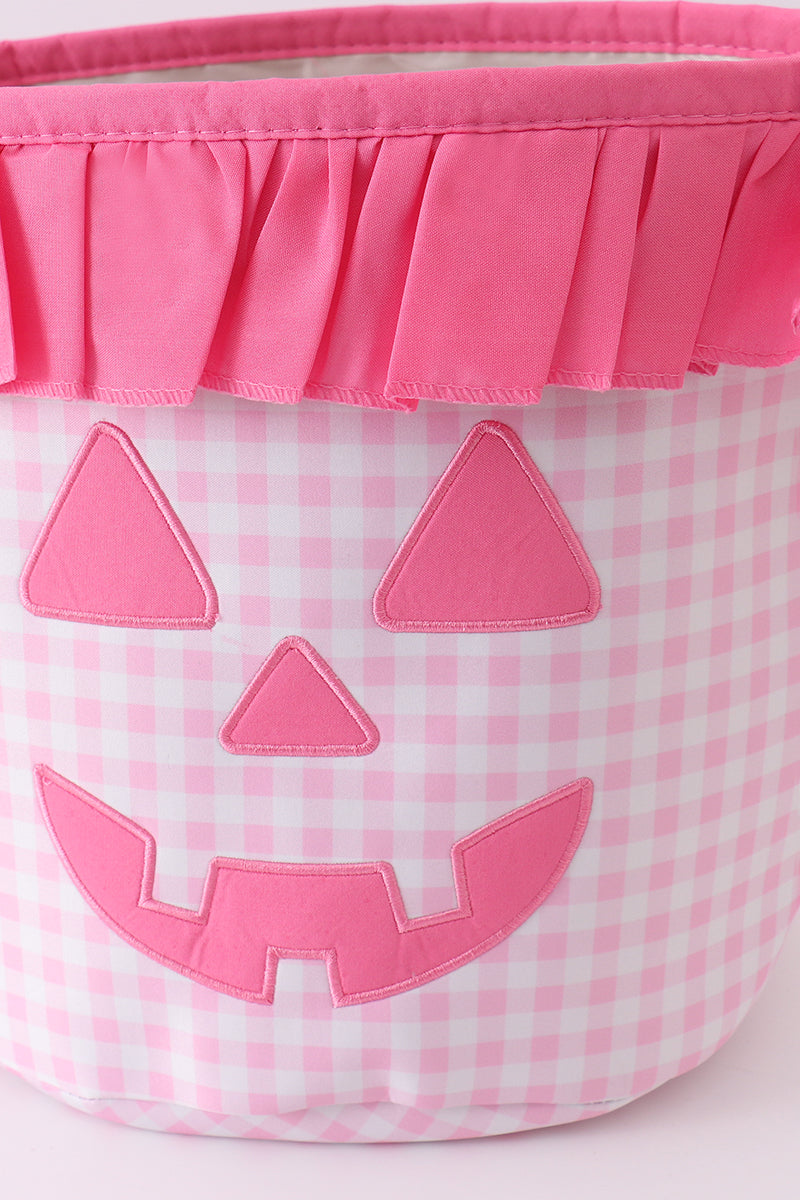 Pink Pumpkin Applique Gingham Ruffle Basket