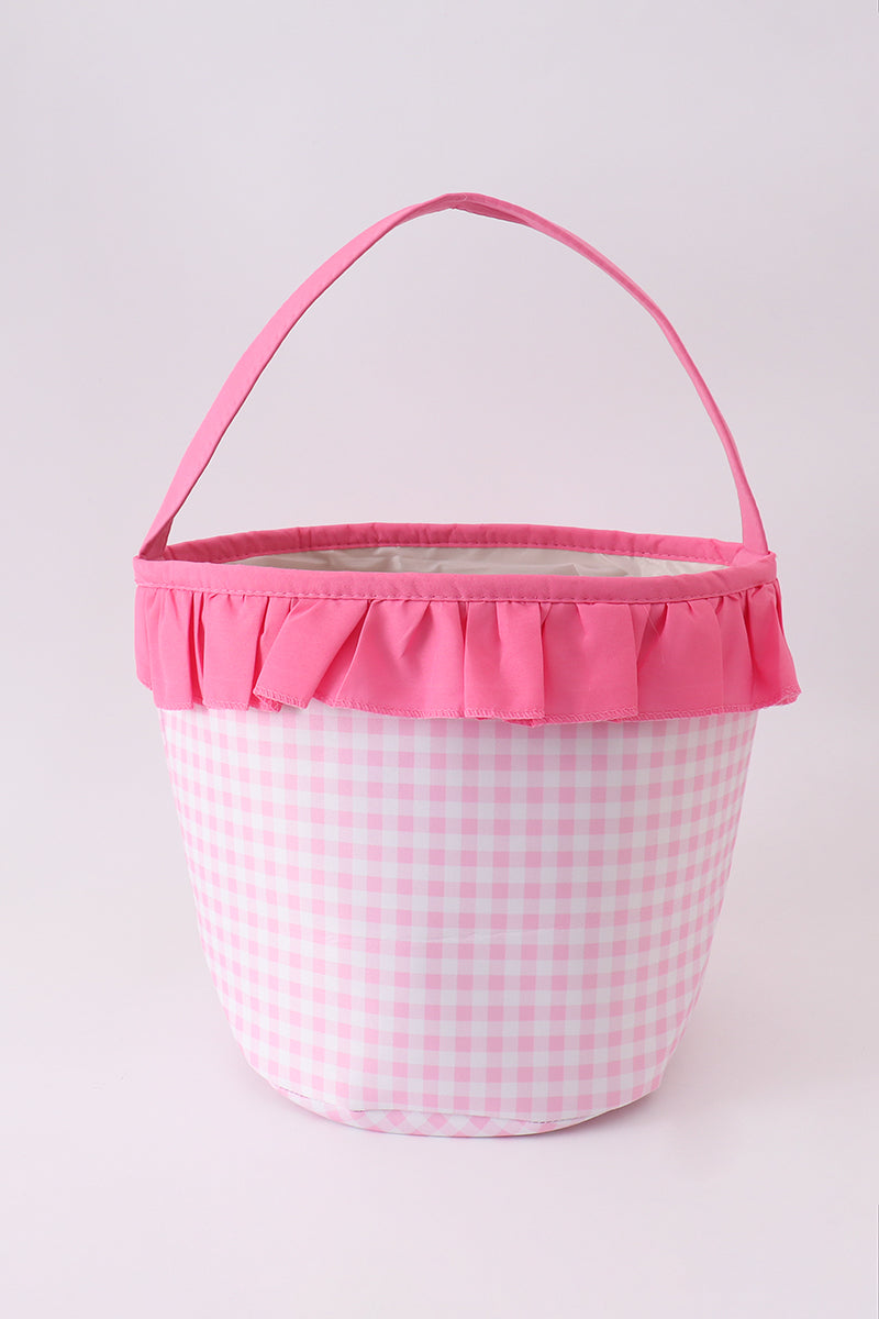 Pink Pumpkin Applique Gingham Ruffle Basket