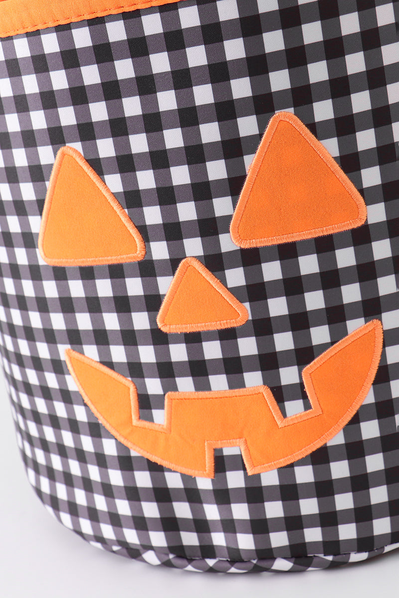 Black Pumpkin Applique Gingham Basket